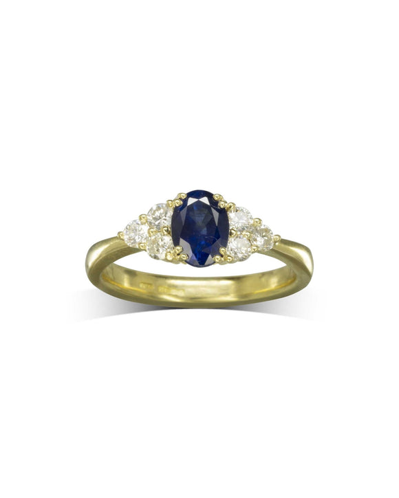 Trefoil Diamond and Sapphire Engagement Ring Ring Pruden and Smith