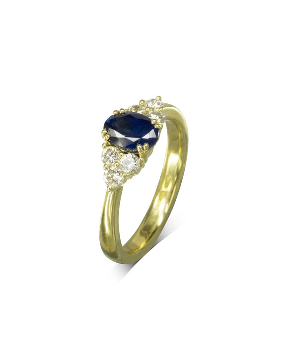 Trefoil Diamond and Sapphire Engagement Ring Ring Pruden and Smith