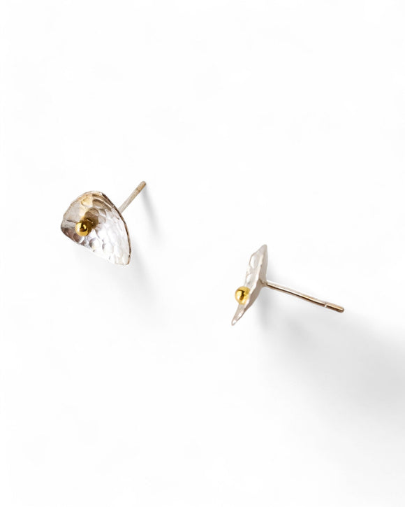 Trillion Gold Beaded Silver Stud Earrings (Small) Earrings Pruden and Smith