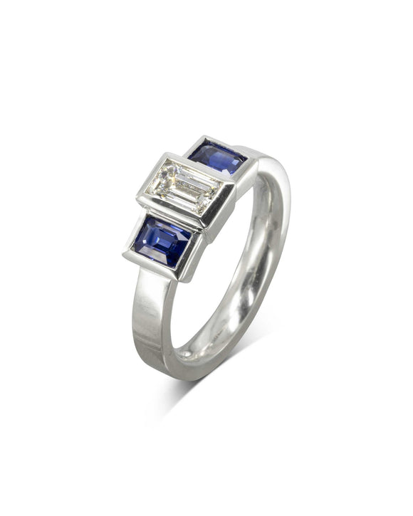 Trilogy Deco Sapphire Diamond Ring Ring Pruden and Smith