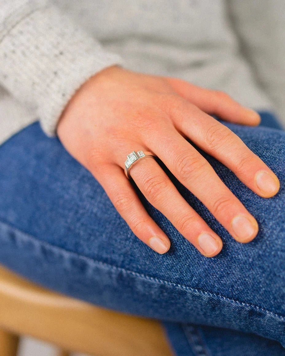 Trilogy Deco Sapphire Diamond Ring Ring Pruden and Smith