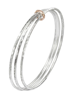 Triple Silver Bangle With Gold Ring Bangle Pruden and Smith Small (60mmID) 9ct Rose Gold 