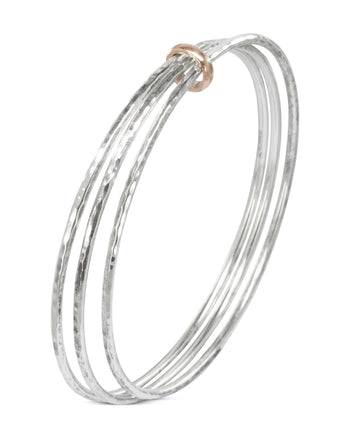 Triple Silver Bangle With Gold Ring Bangle Pruden and Smith Small (60mmID) 9ct Rose Gold 