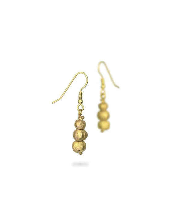 Triple Nugget Yellow Gold Drop Earrings Earrings Pruden and Smith