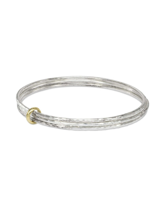 Triple Silver Bangle With Gold Ring Bangle Pruden and Smith Small (60mmID) 9ct Yellow Gold