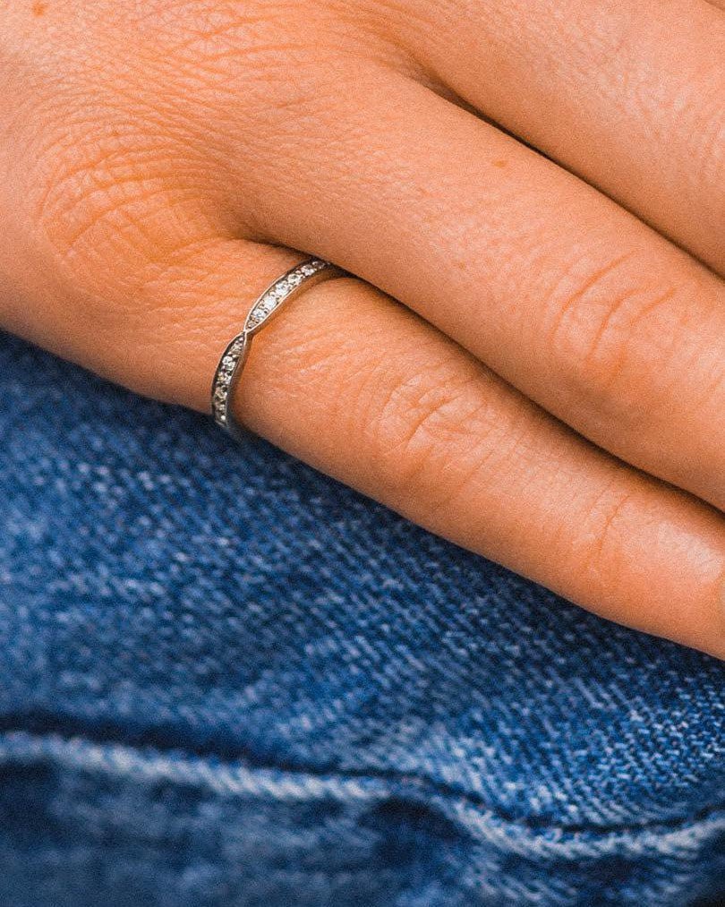 Twist Pavé Set Diamond Platinum Ring - 3mm Ring Pruden and Smith