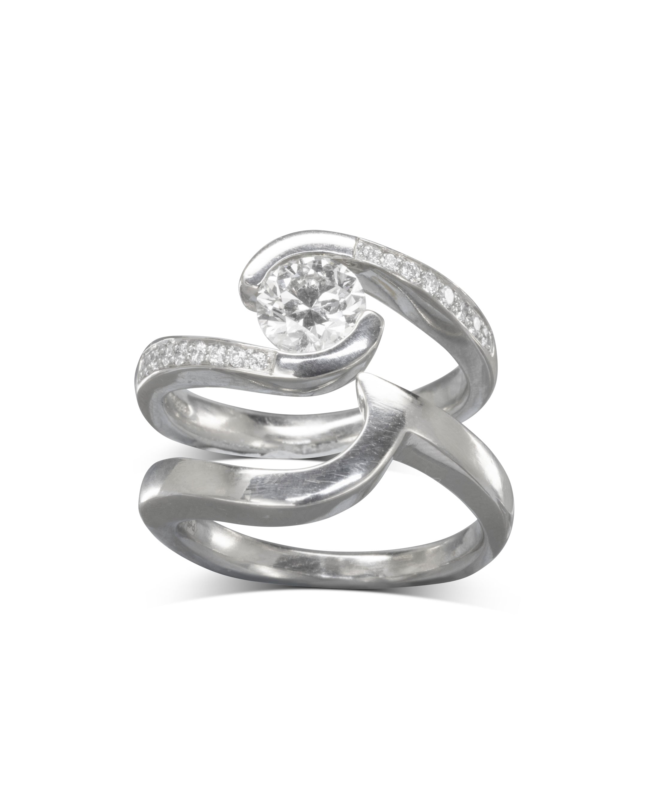 Unusual Flat Twist Solitaire Engagement and Wedding Ring Set Pruden and Smith