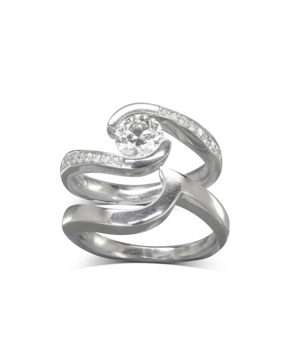 Unusual Flat Twist Solitaire Engagement and Wedding Ring Set Pruden and Smith