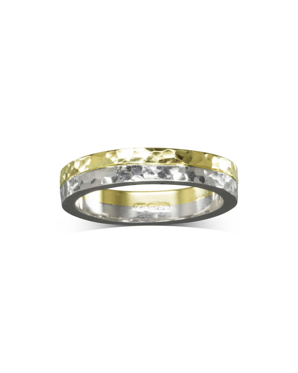 Hammered Two Colour Gold Wedding Band Ring Pruden and Smith