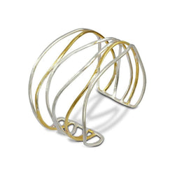 Six Strand Rough Solid 9ct Gold Cuff Bangle Bangle Pruden and Smith 9ct White Gold and Yellow Gold  