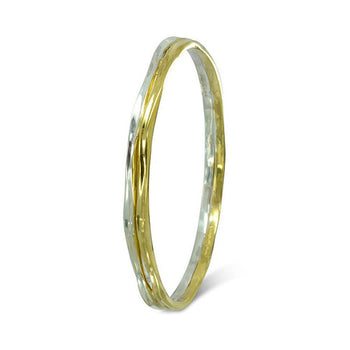 Side Hammered Two Colour Solid 9ct Gold Bangle Bangle Pruden and Smith   
