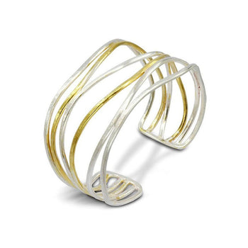 Six Strand Solid Silver and Gold Vermeil Cuff Bangle Bangle Pruden and Smith   