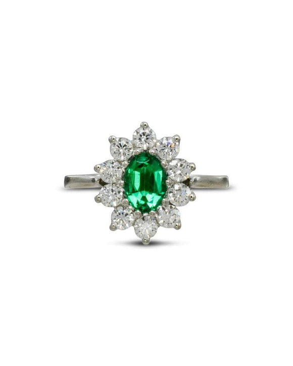 Vintage Emerald and Diamond Cluster Ring Ring Pruden and Smith