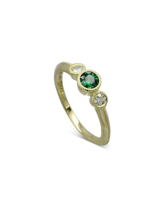 Vintage Emerald Diamond Trilogy Engagement Ring Ring Pruden and Smith