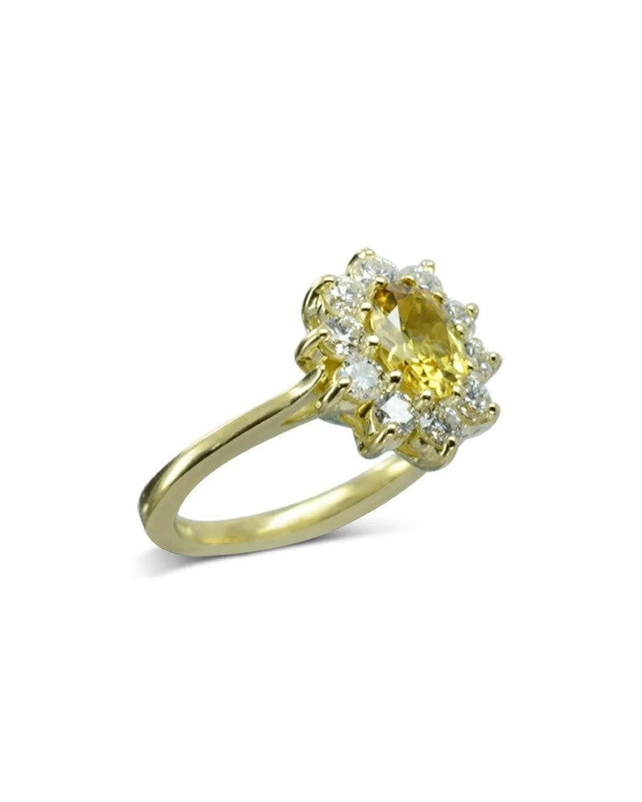 Vintage Platinum Yellow Sapphire and Diamond Cluster Ring Ring Pruden and Smith
