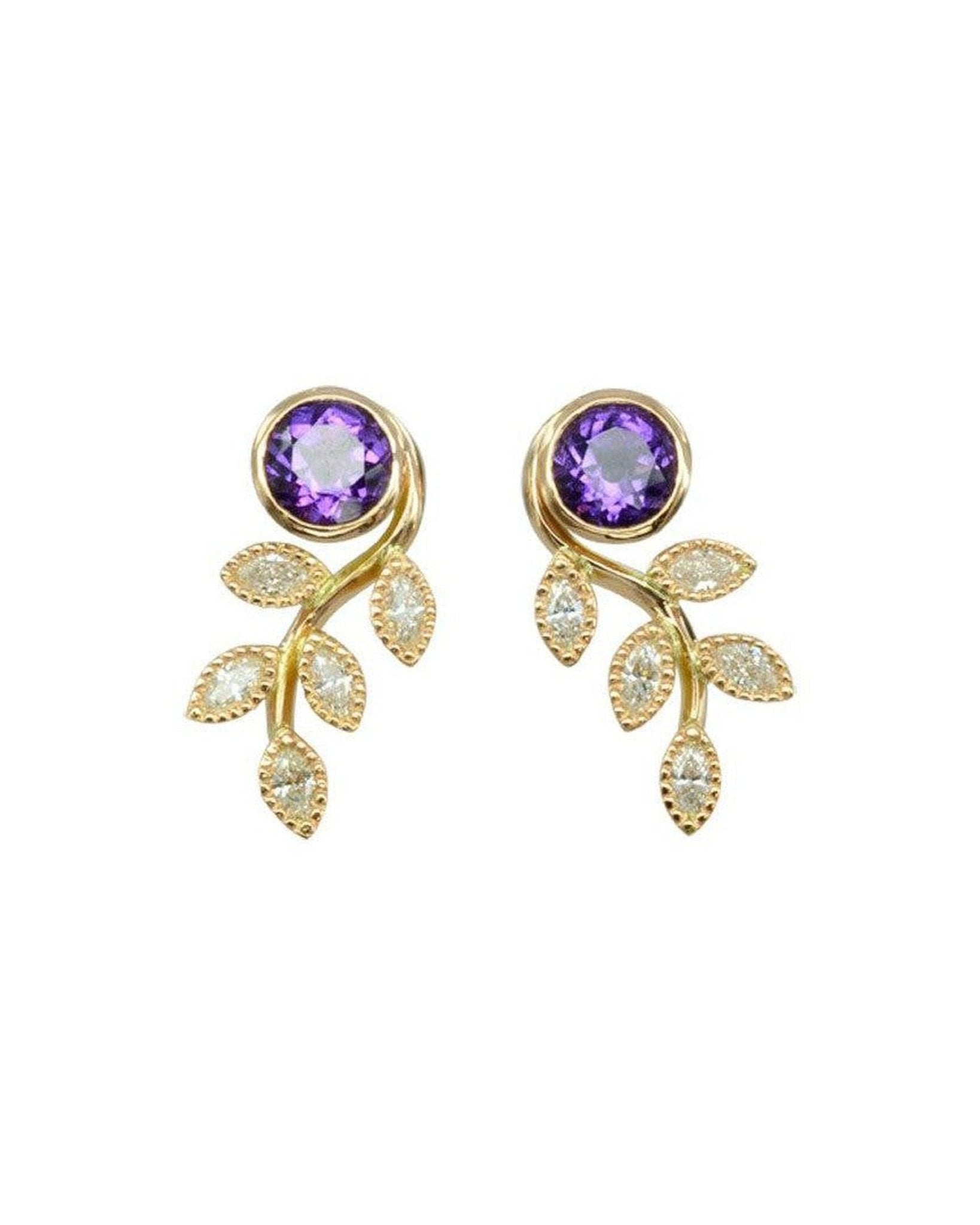 Vintage Leaf Amethyst Earrings Earrings Pruden and Smith