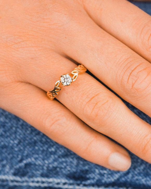 Vintage Leaf Diamond Engagement Ring Ring Pruden and Smith