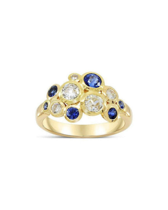 Water Bubbles 18ct Yellow Gold Sapphire and Diamond Ring Ring Pruden and Smith