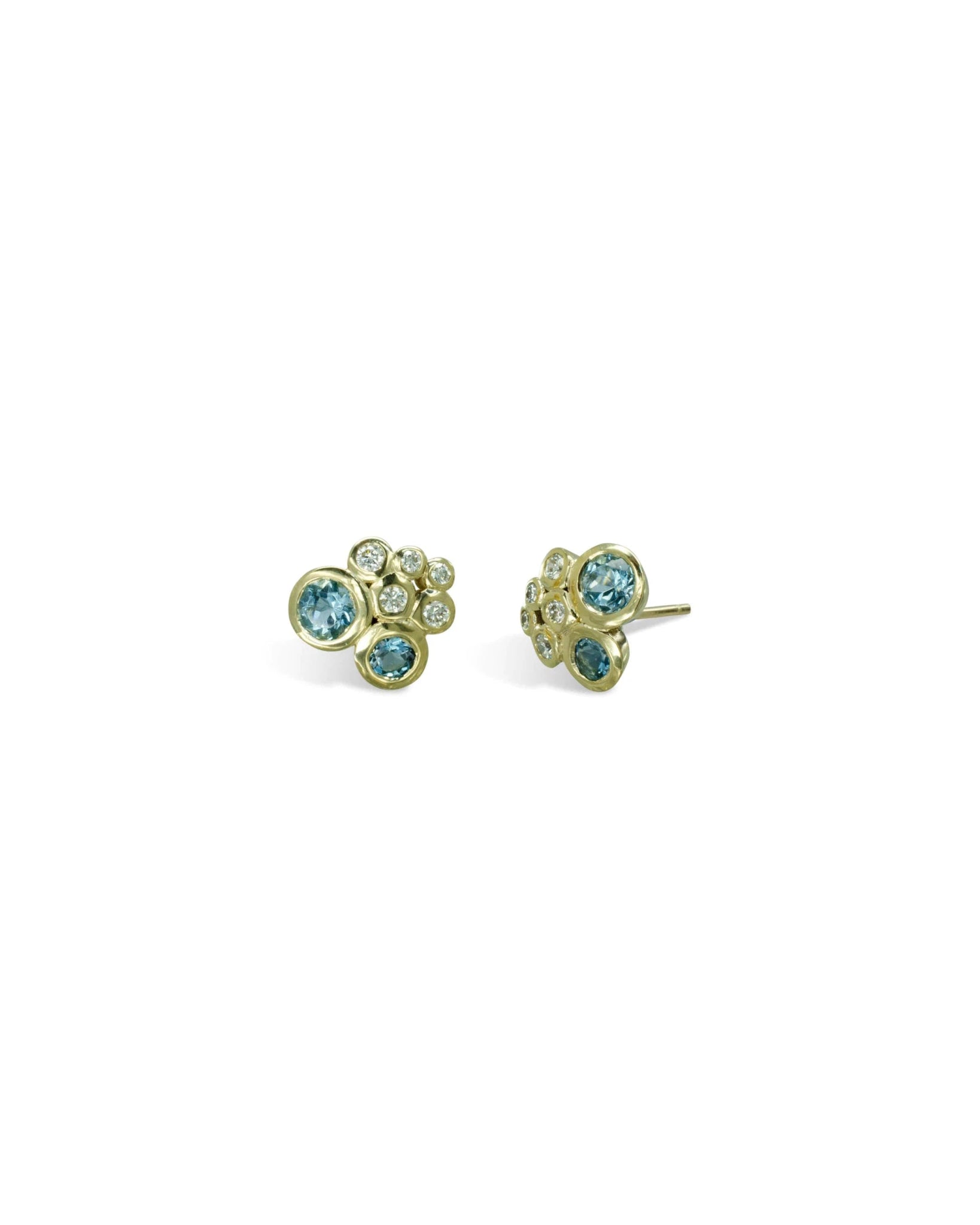 Water Bubbles Aquamarine Diamond Cluster Earrings Earrings Pruden and Smith
