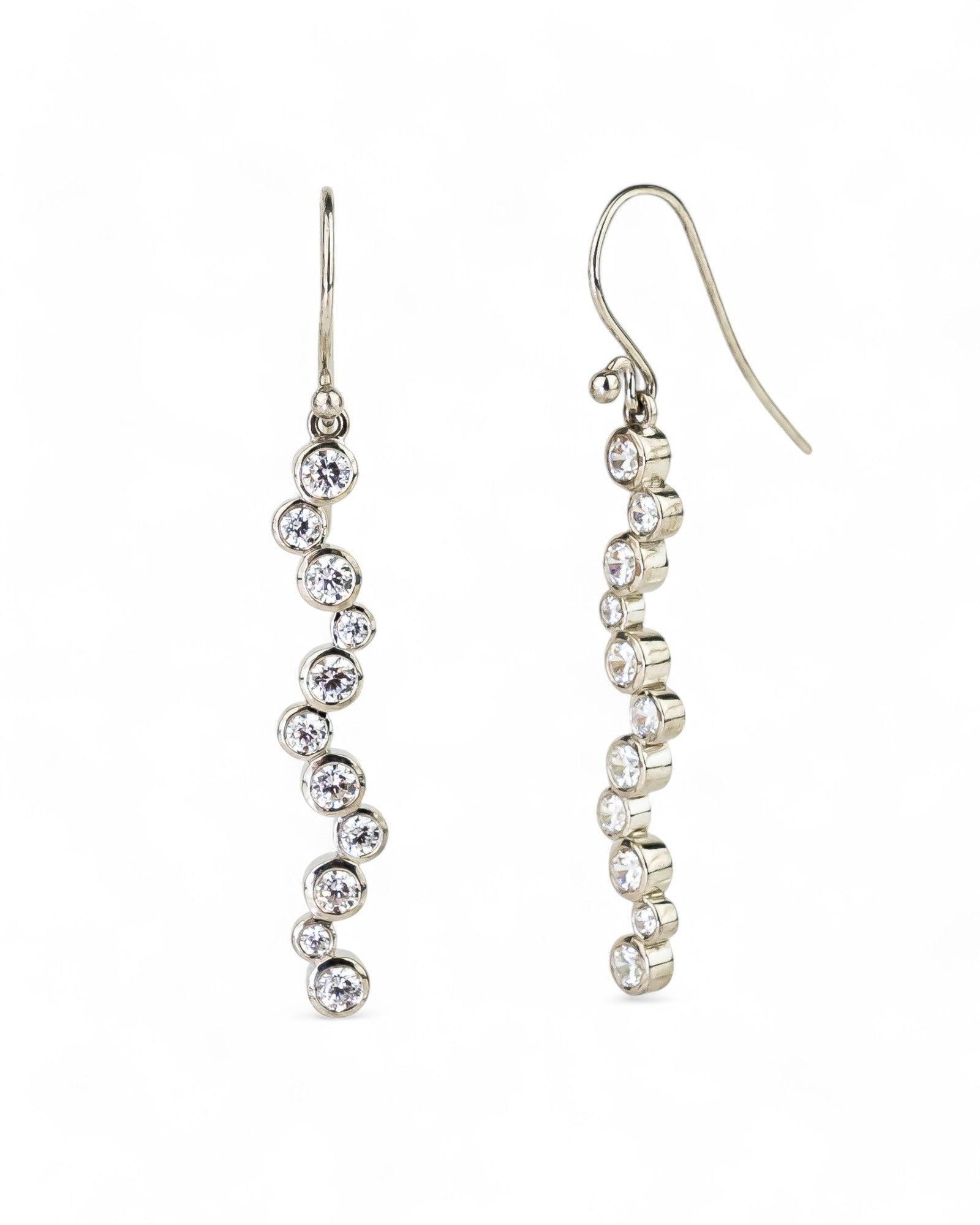 Water Bubbles Diamond White Gold Drop Earrings (Long) Earrings Pruden and Smith