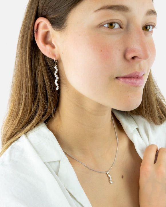 Water Bubbles Diamond White Gold Drop Earrings (Long) Earrings Pruden and Smith