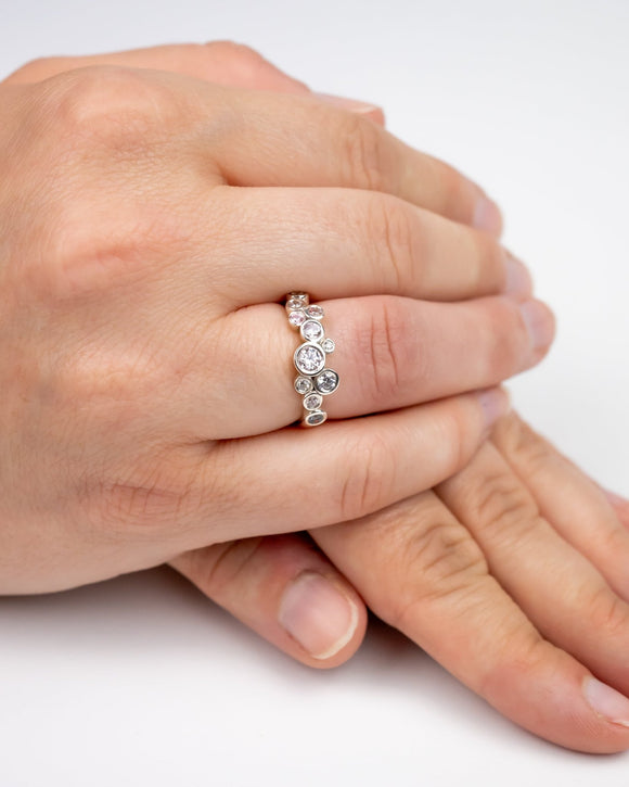 Water Bubbles Fire Sapphire Diamond Half Eternity Ring Ring Pruden and Smith