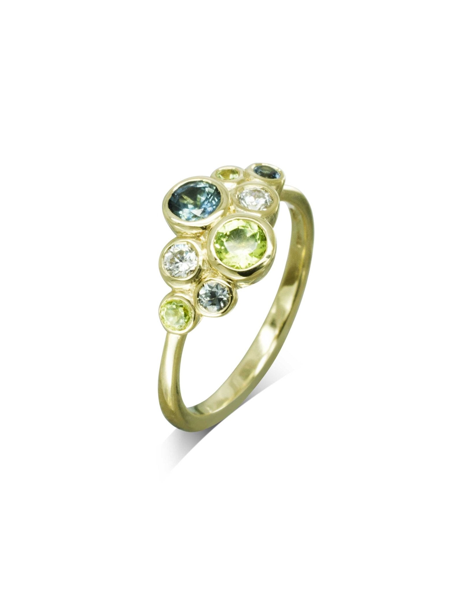 Water Bubbles Green and Teal Sapphire Cluster Ring Ring Pruden and Smith
