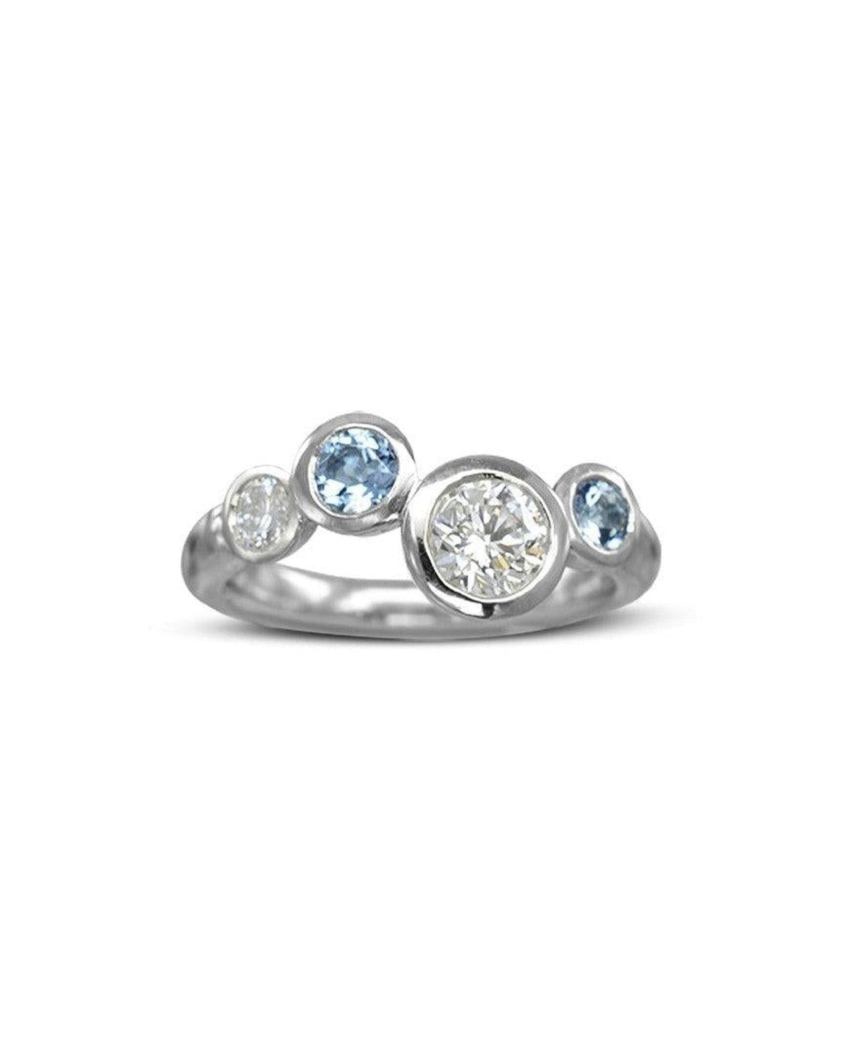 Water Bubbles Offset Aquamarine and Diamond Ring Ring Pruden and Smith
