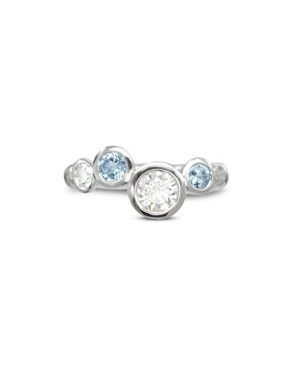 Water Bubbles Offset Aquamarine and Diamond Ring Ring Pruden and Smith