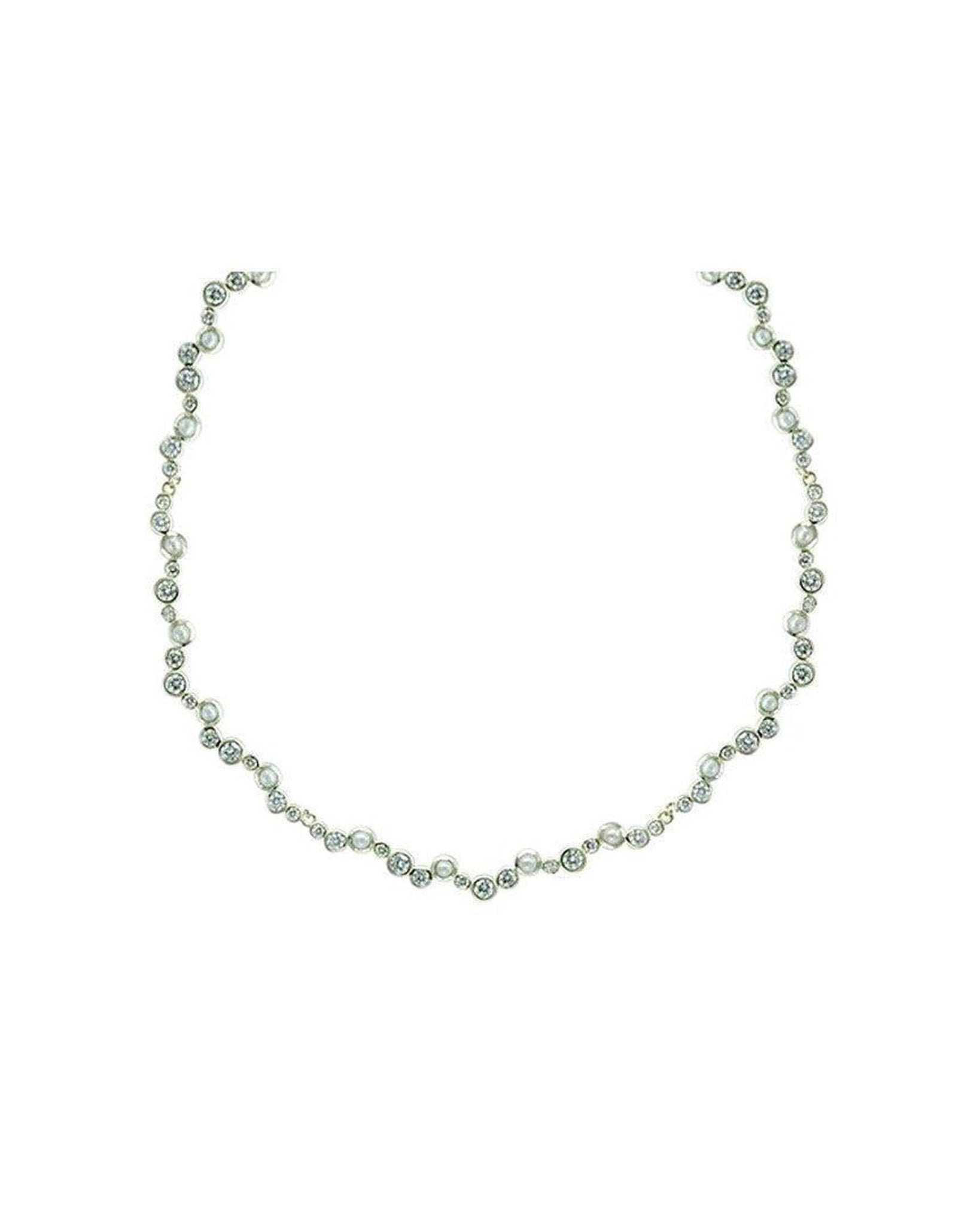 Water Bubbles Offset Diamond and Pearl Necklace Necklace Pruden and Smith