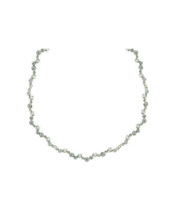Water Bubbles Offset Diamond and Pearl Necklace Necklace Pruden and Smith