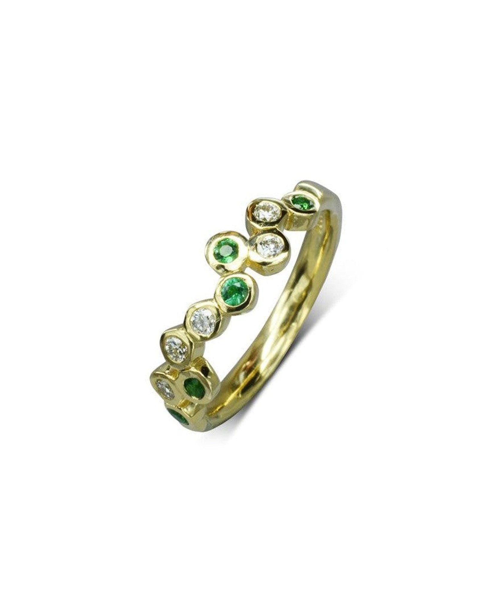 Water Bubbles Offset Emerald Diamond Half Eternity Ring Ring Pruden and Smith