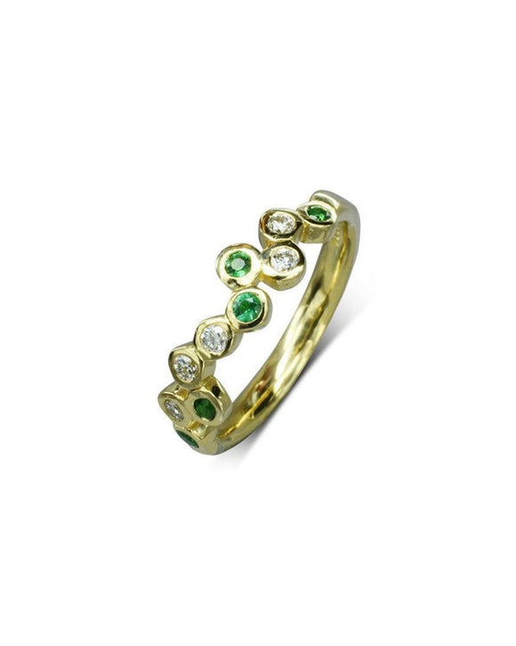 Water Bubbles Offset Emerald Diamond Half Eternity Ring Ring Pruden and Smith