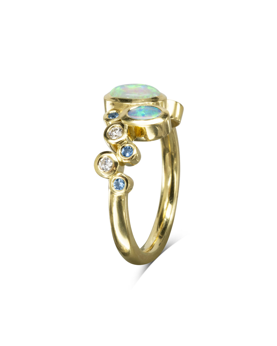 Side View Water Bubbles Offset Opal Ring Ring Pruden and Smith