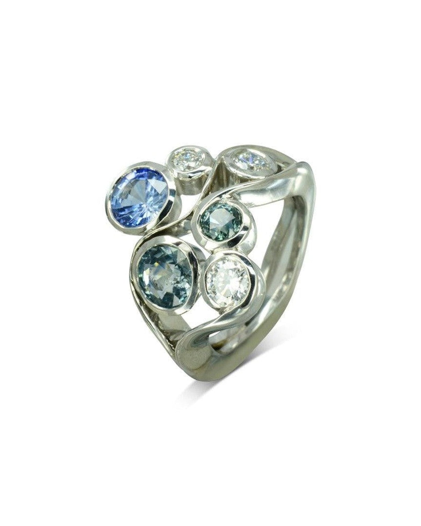Water Bubbles Organic Sapphire and Diamond Ring Ring Pruden and Smith