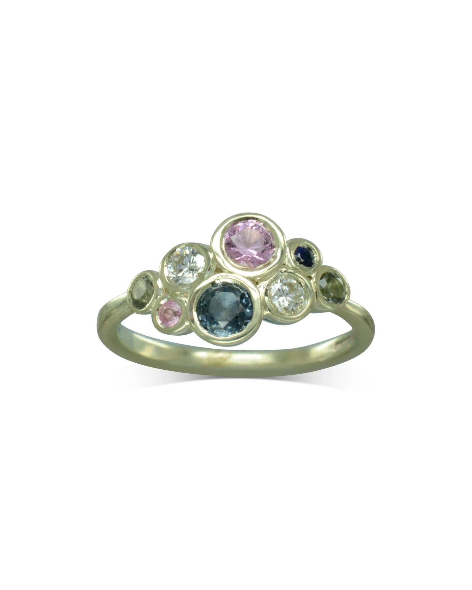 Water Bubbles Pink and Teal Sapphire Cluster Ring Ring Pruden and Smith