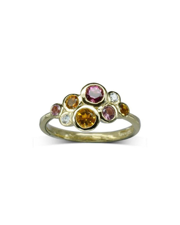 Water Bubbles Pink Tourmaline, Citrine and Diamond Cluster Ring Ring Pruden and Smith
