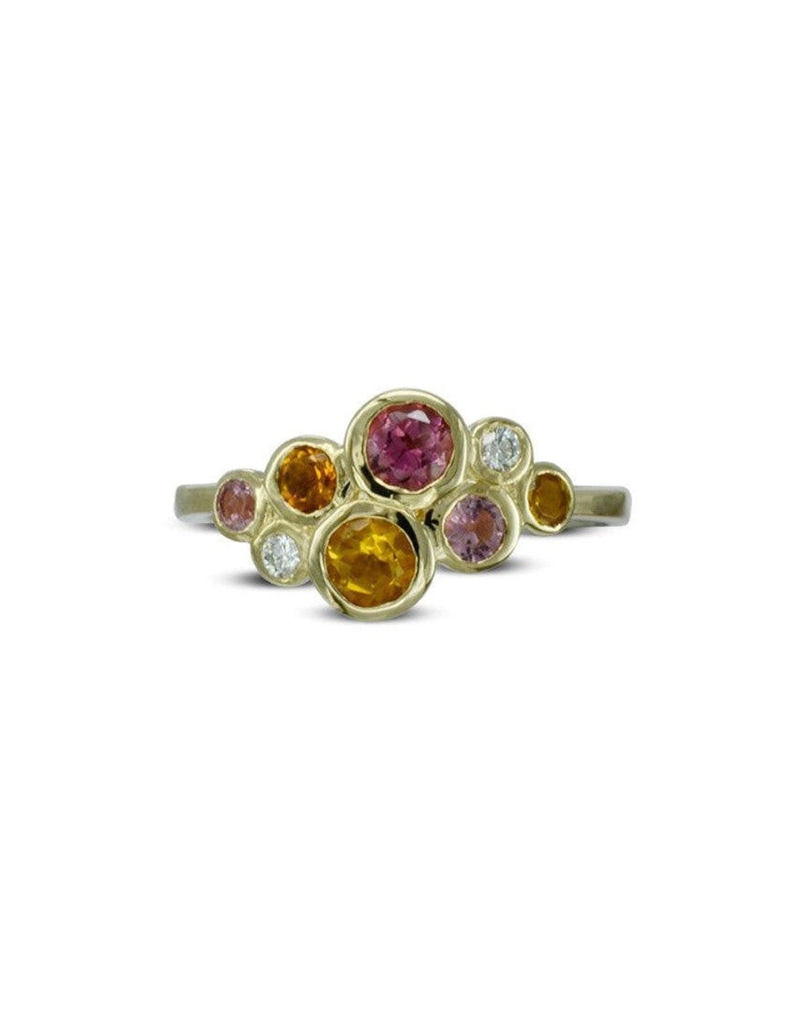 Water Bubbles Pink Tourmaline, Citrine and Diamond Cluster Ring Ring Pruden and Smith