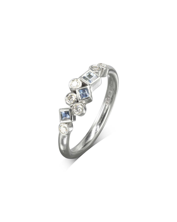 Water Bubbles Rocky Aquamarine Diamond Half Eternity Ring Ring Pruden and Smith