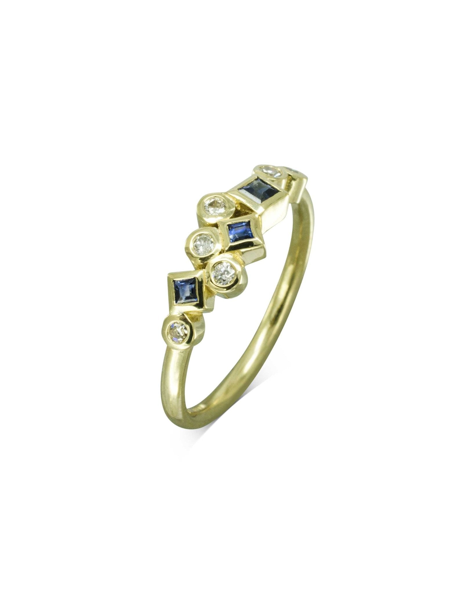 Water Bubbles Rocky Sapphire Diamond Half Eternity Ring Ring Pruden and Smith 9ct Yellow Gold