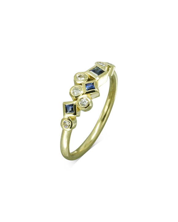 Water Bubbles Rocky Sapphire Diamond Half Eternity Ring Ring Pruden and Smith 9ct Yellow Gold