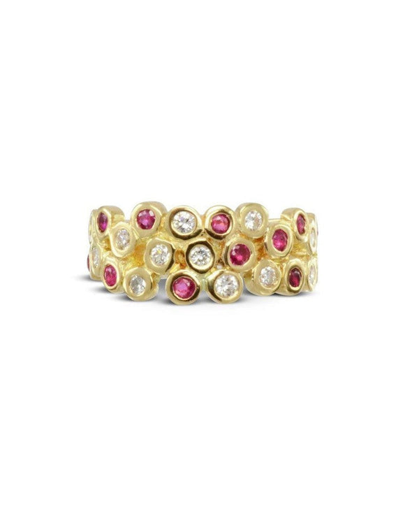 Water Bubbles Ruby and Diamond Yellow Gold Eternity Ring Ring Pruden and Smith