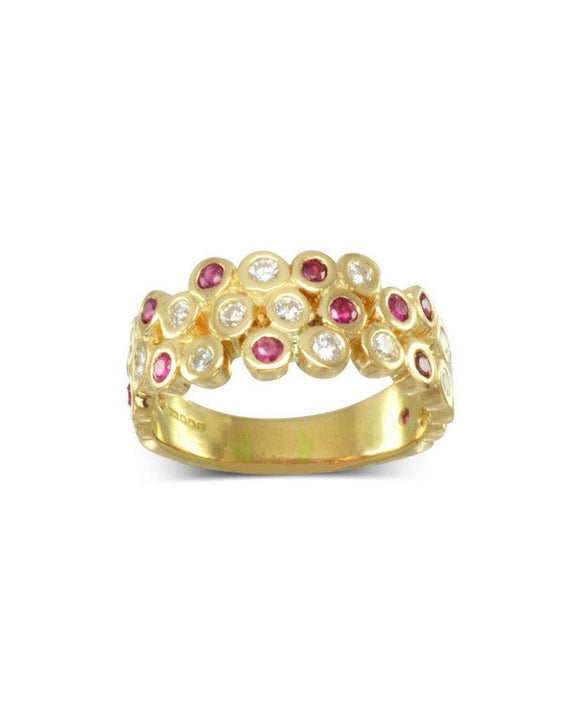 Water Bubbles Ruby and Diamond Yellow Gold Eternity Ring Ring Pruden and Smith