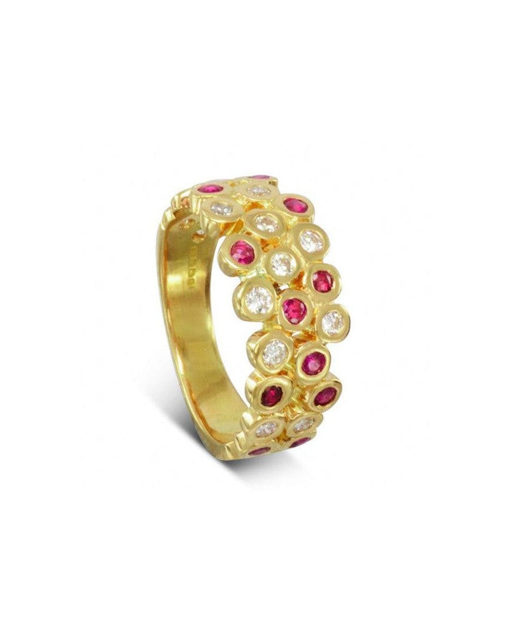 Water Bubbles Ruby and Diamond Yellow Gold Eternity Ring Ring Pruden and Smith