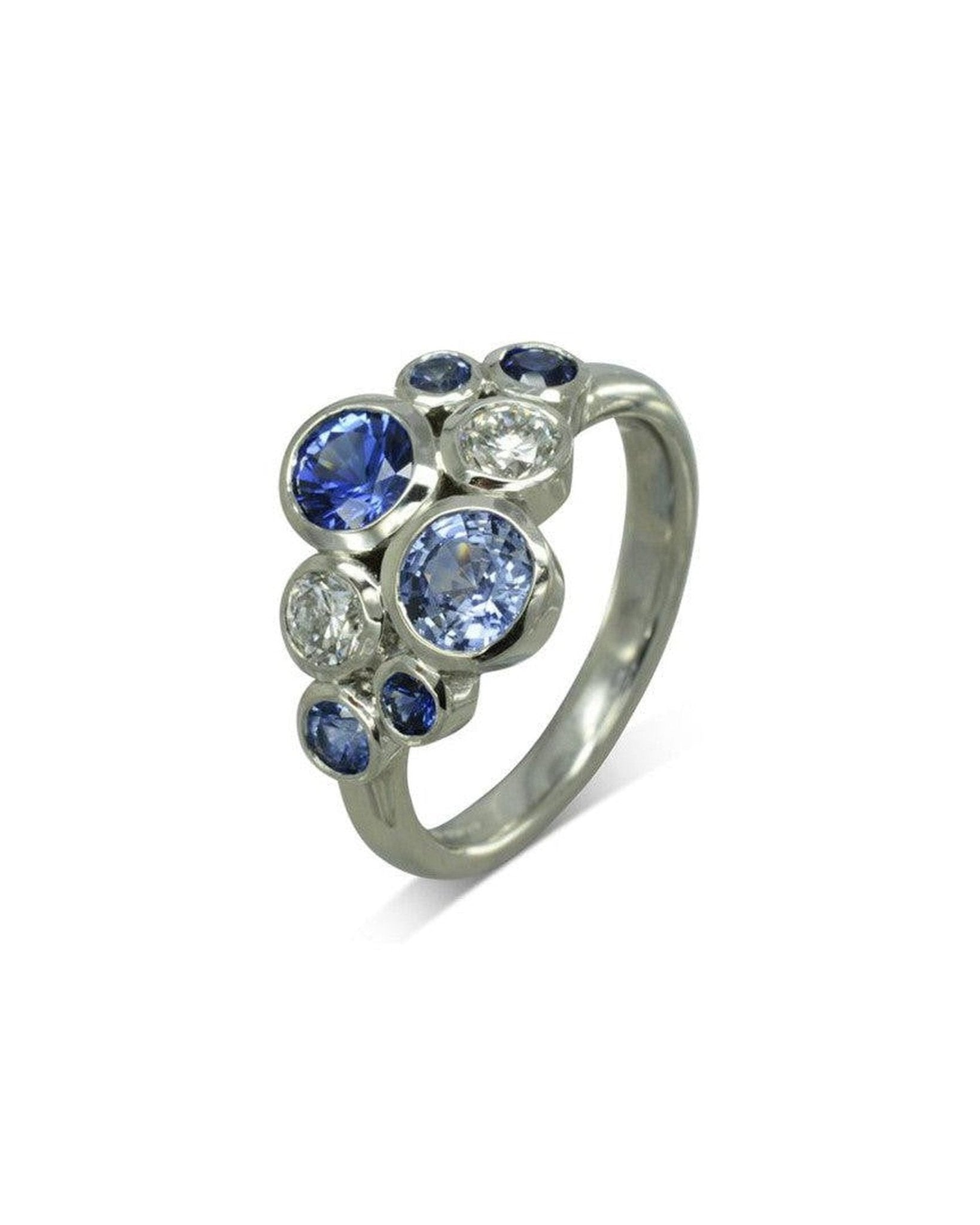 Water Bubbles Sapphire and Diamond Platinum Cluster Ring Ring Pruden and Smith