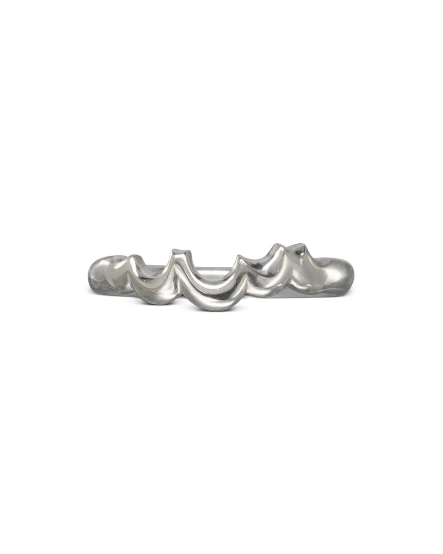 Silver water bubbles shaped wedding band.