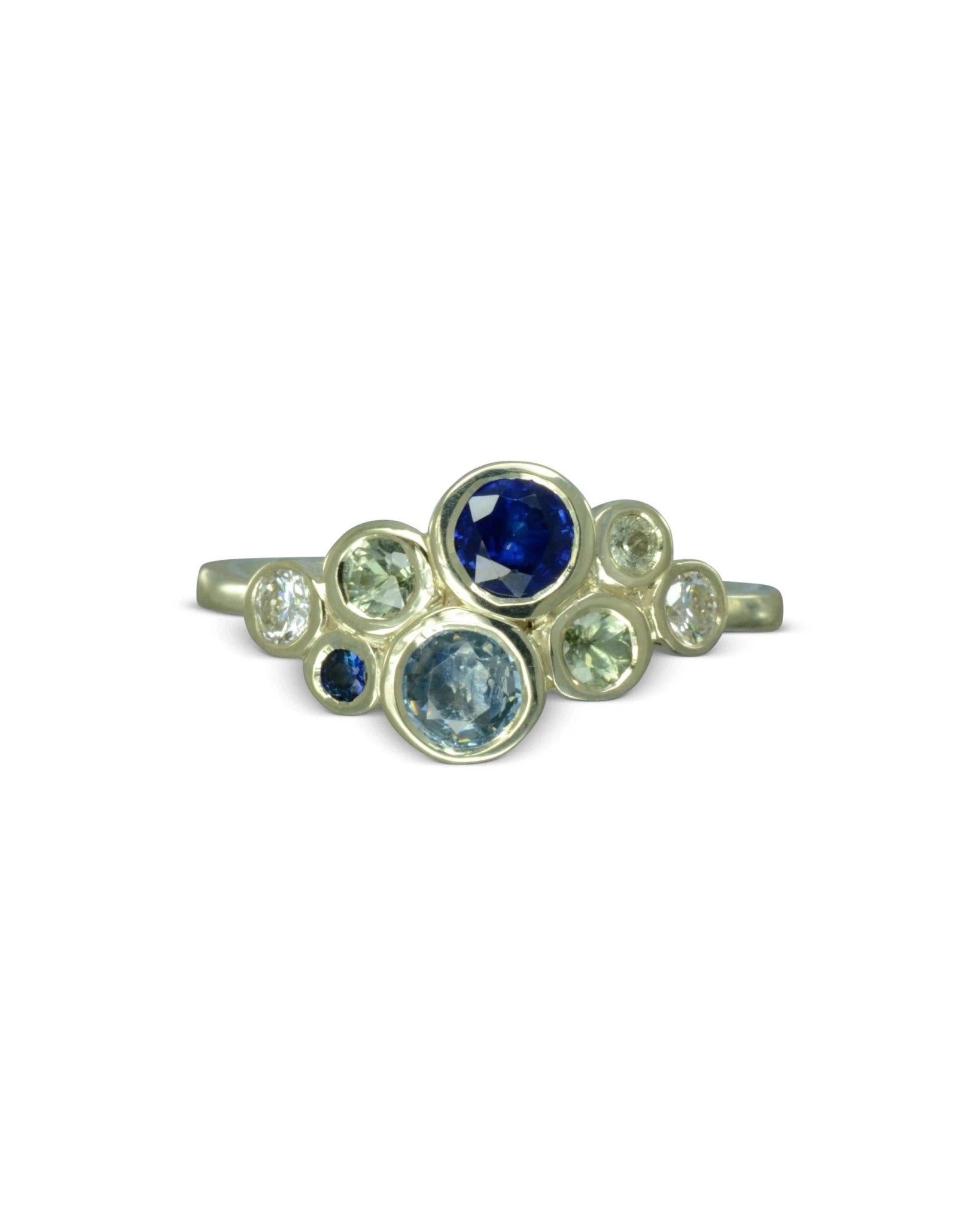 Water Bubbles Teal and Blue Sapphire Diamond Cluster Ring Ring Pruden and Smith