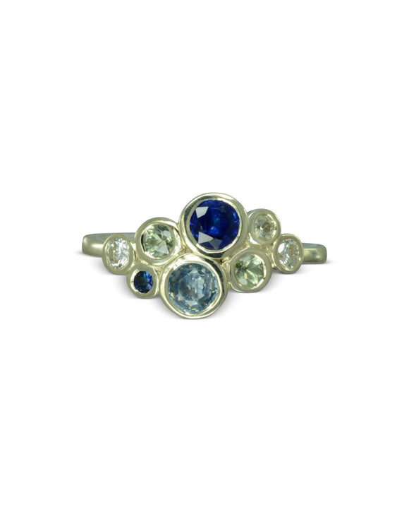 Water Bubbles Teal and Blue Sapphire Diamond Cluster Ring Ring Pruden and Smith