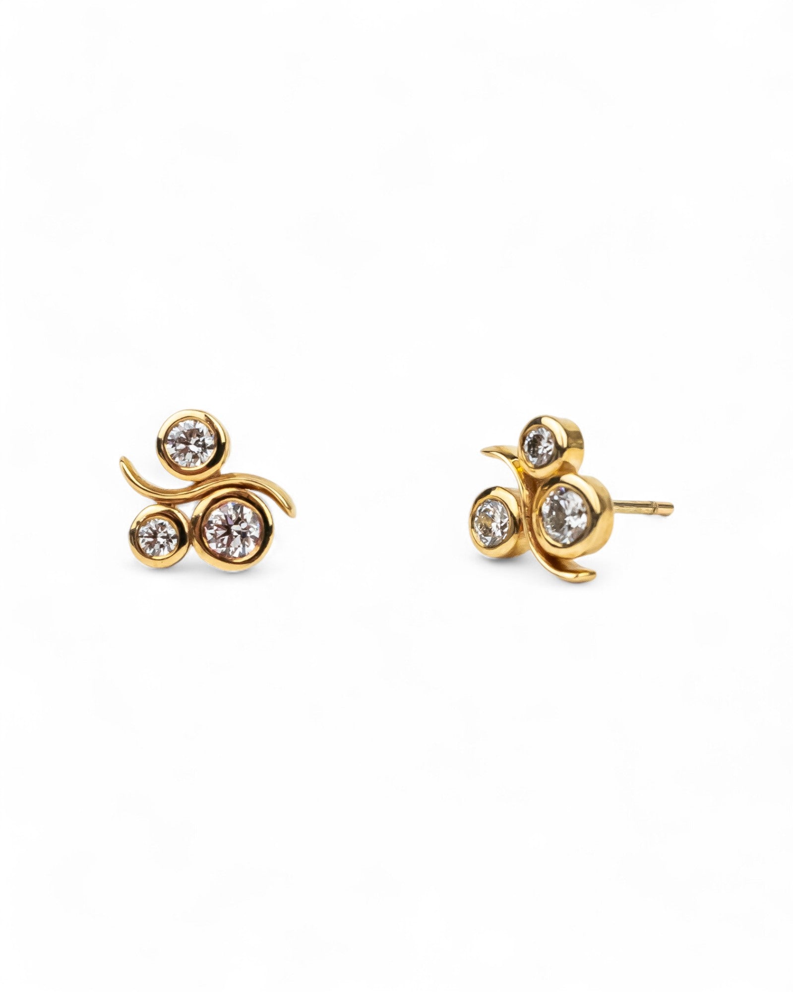 Water Bubbles Yellow Gold Diamond Stud Earrings Earrings Pruden and Smith