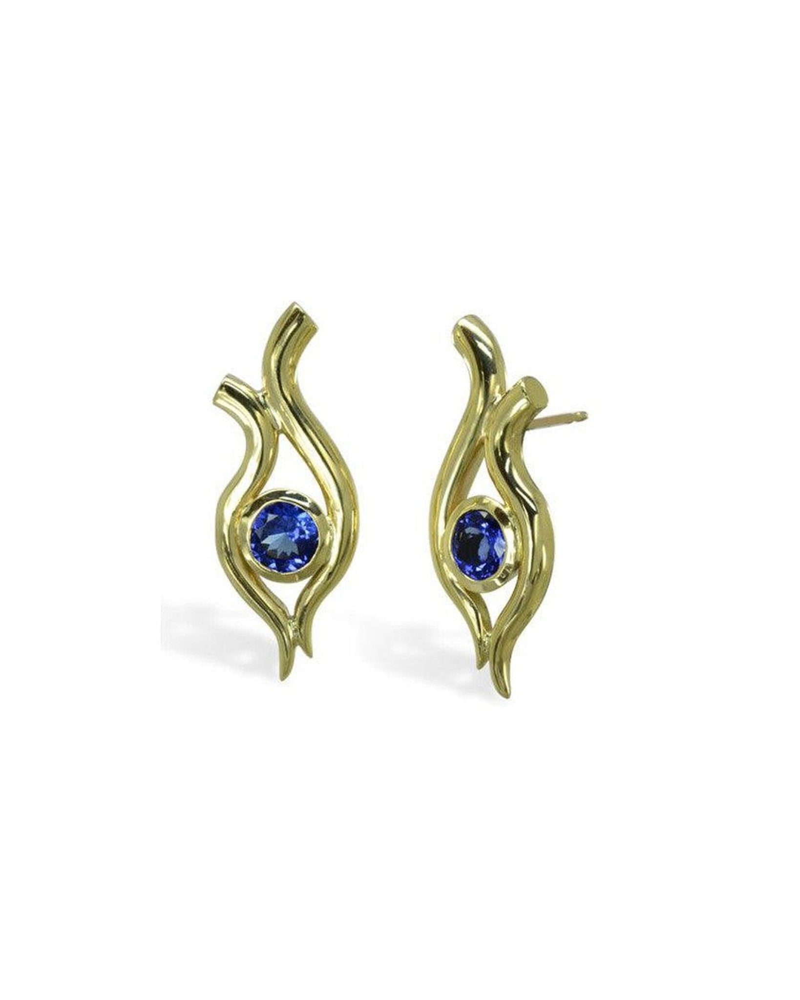 Water Design Yellow Gold Tanzanite Stud Earrings Earrings Pruden and Smith